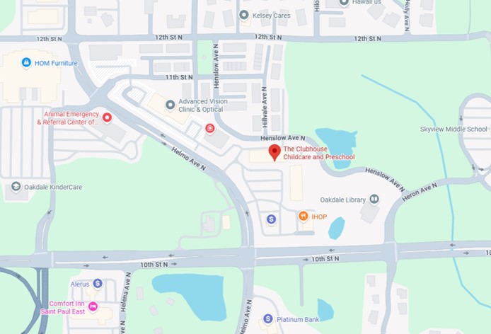 Google map snapshot showing The Club House Oakdale location.